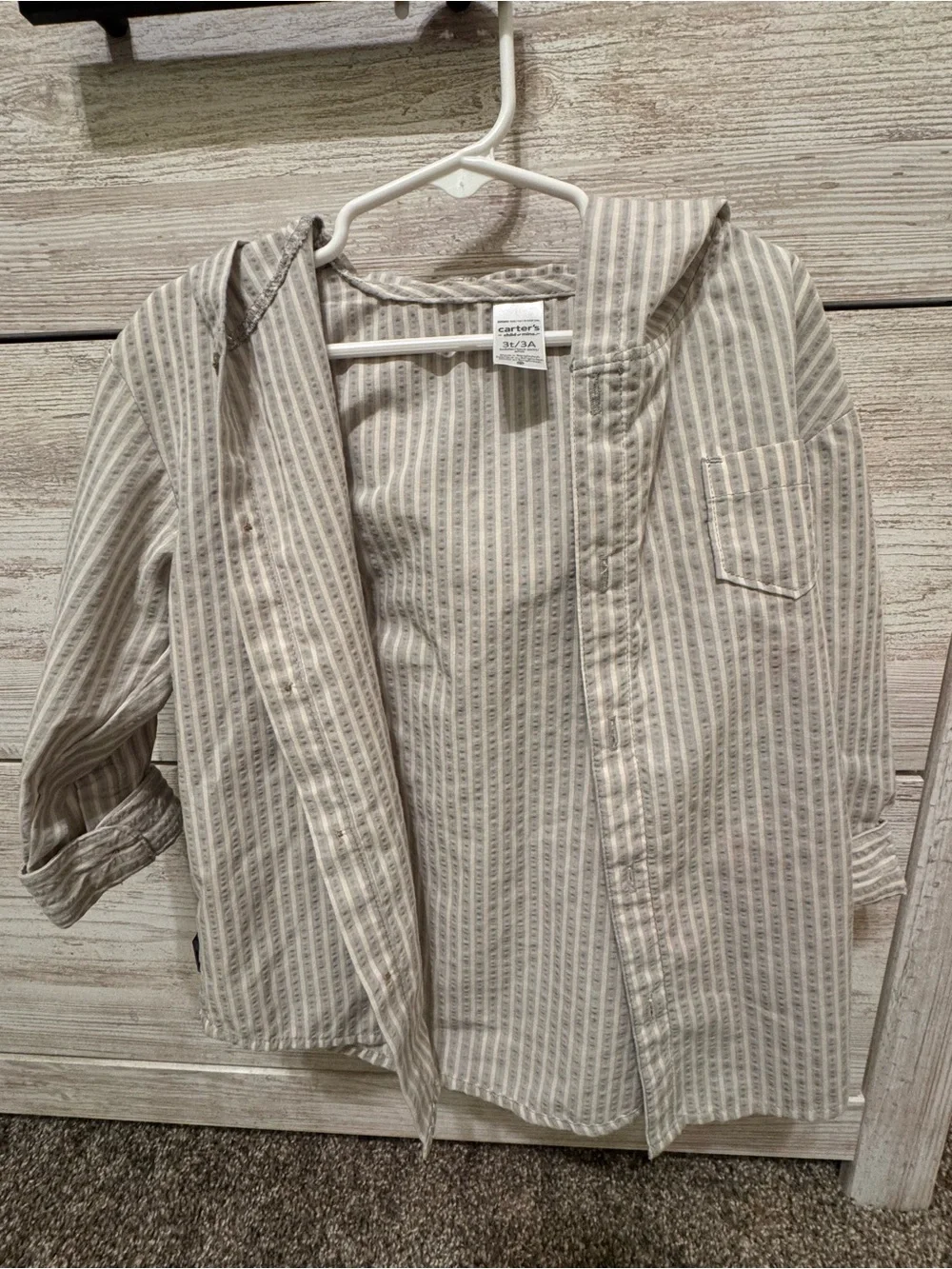 Carter's Beige and White Striped Hooded Shirt